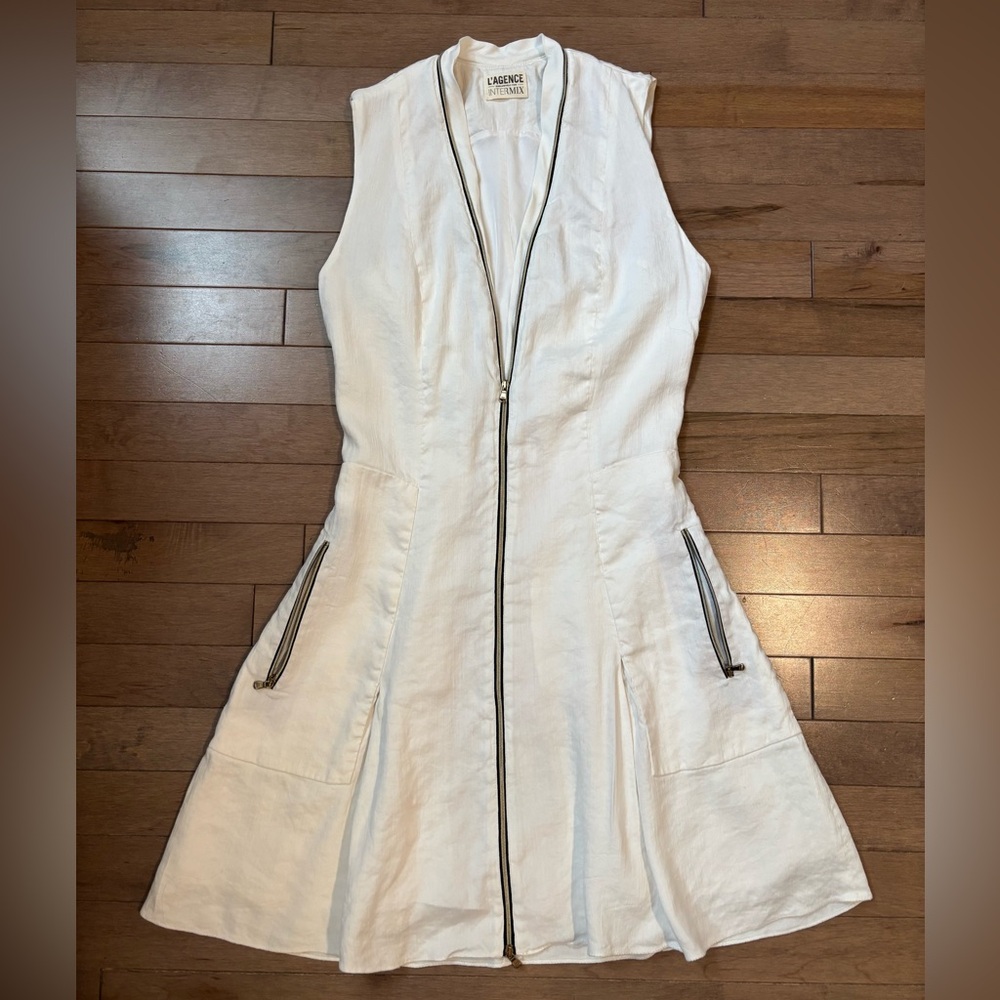 L’Agence White Zip Up Linen Sleeveless A-Line Mini Dress size 2